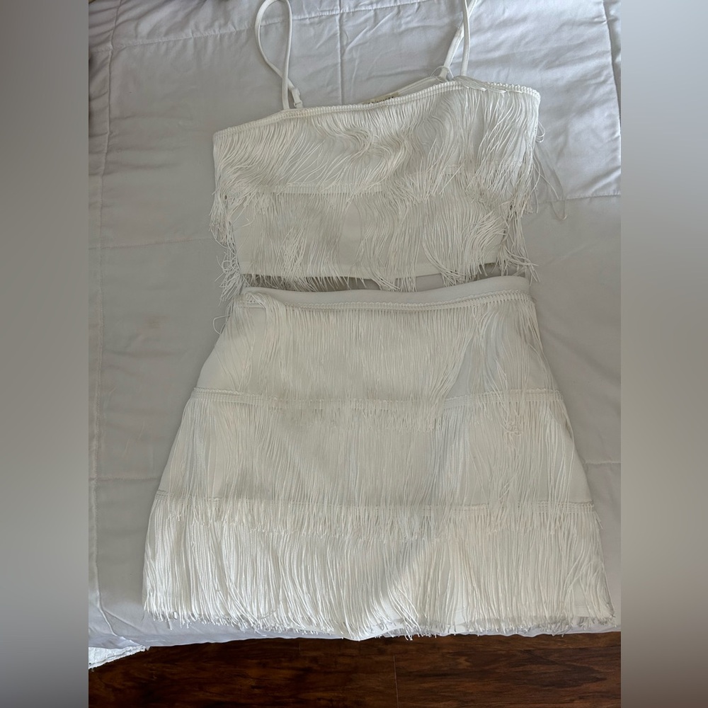 White Fringe Two Piece Set
